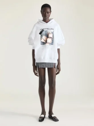 Arşiv Desenli Polar Kapüşonlu Sweatshirt