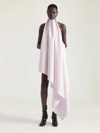 Asimetrik Halter Yaka Deri Elbise