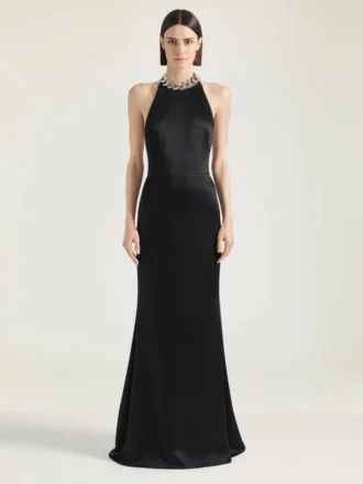 Krep ve Saten Halter Yaka Elbise