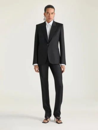 Yün Tek Sıralı Çizgili Ceket