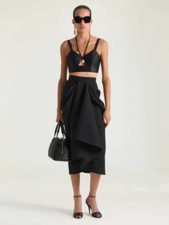 Yünlü Drapeli Midi Etek